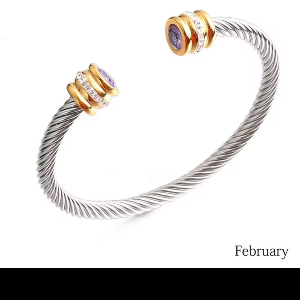 Stainless steel 12 month Birthstone Expandable Wire Cable Bangle bracelet - Picture 8 of 12